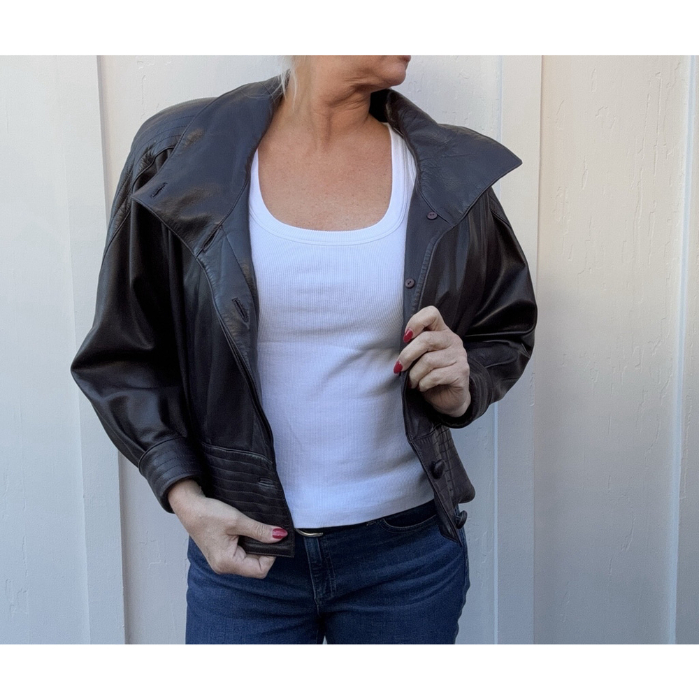 Vintage Serge Women’s 80’s Leather Oversized Bomber moto Jacket In Eggplant